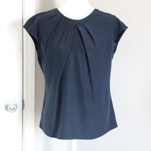 Lafayette 148 Navy Silk Pleated Neck Top Blouse 8